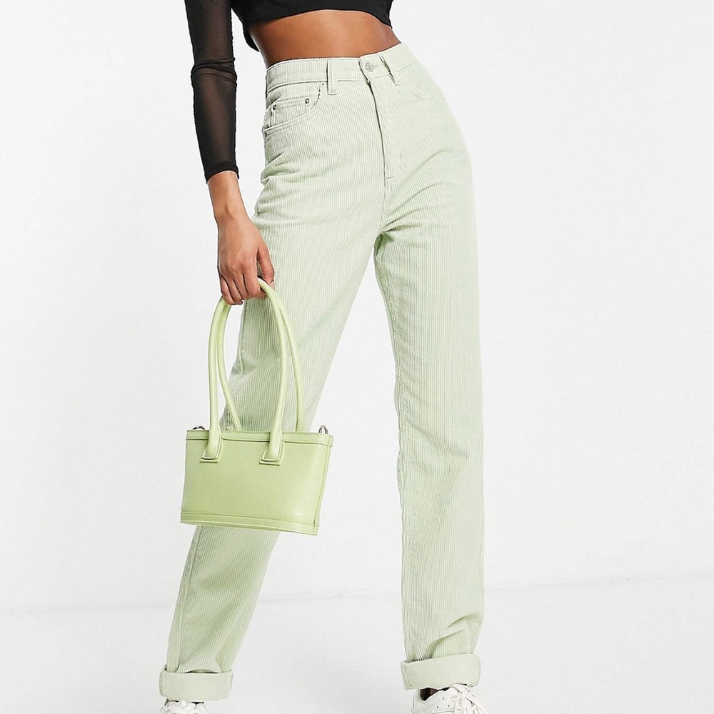 High rise 'slouchy' mom corduroy pants in apple green 🍏